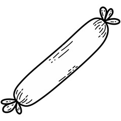 Cartoon Sausage Illustration. Hand-drawn style illustration of a sausage. Red meat sausage with tied ends, isolated on a white background. Perfect for food-related content, cooking themes, restaurant.