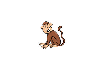 Smiling Cartoon Monkey Sitting and Looking Playful