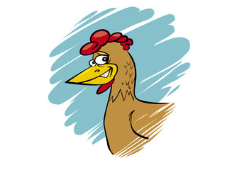Cartoon Chicken with a Humorous Expression and a Blue Background