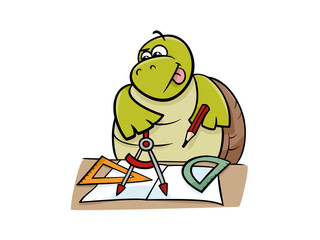 Turtle Making Geometric Drawing on the Paper Sheet Table