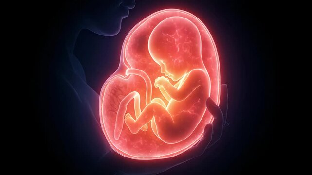 Glowing fetus inside pregnant woman illustration