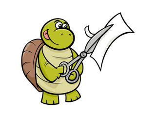 A Turtle Cutting Paper With Scissors Cartoon Image