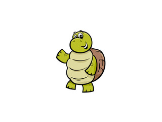 Cartoon Turtle Character Waving Hand on a Black Background