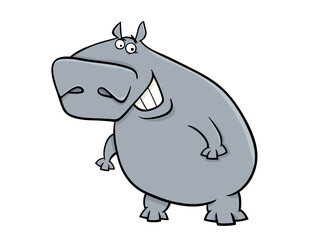 Amusing Cartoon Hippo with a Wide Grin Standing on Its Hind Legs