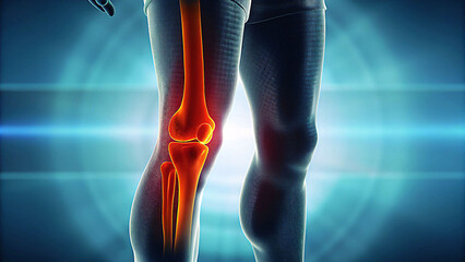 Glowing human knee joint, detailed anatomy
