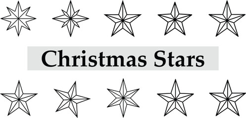 Christmas stars liner art set on transparent background
