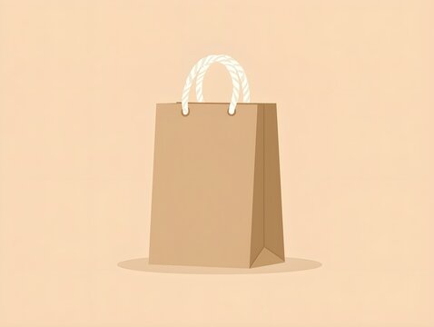Brown paper shopping bag with white rope handles in minimal flat design style illustration