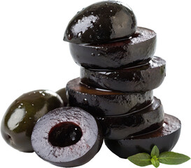 Stacked slices of fresh black olives