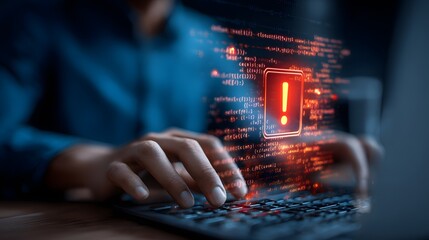 Hand touching red alert icon