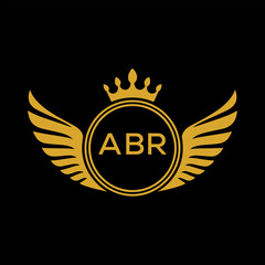 ABR Royal Golden Wing Logo with Crown and Initials - Premium Brand Identity Design on Black Background. ABR Letter Logo.
