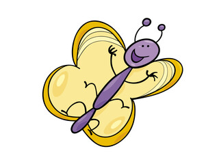 Charming Cartoon Butterfly with Big Yellow Wings Soaring Through the Sky