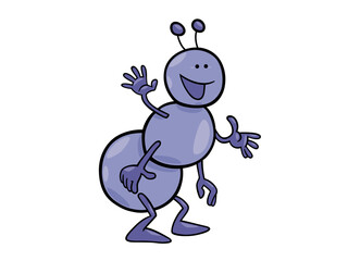 Cute Cartoon Ant Character Waving and Smiling Happily
