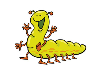 Happy Yellow Caterpillar Character Waving Hello Joyfully