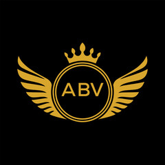 ABV Royal Golden Wing Logo with Crown and Initials - Premium Brand Identity Design on Black Background. ABV Letter Logo.
