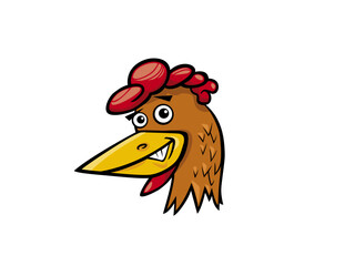 Funny Cartoon Chicken Head with Big Beak and Red Comb