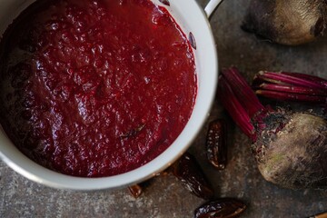 Popular Malabar beet dates pickle, selective focus