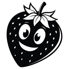 Obraz premium Happy strawberry cartoon character with smile and big eyes is a fun image