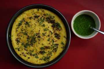 Dhokla - Popular Indian gujarati steamed breakfast dish with chickpea flour