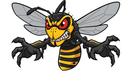 Aggressive Cartoon Hornet with Claws and Wings