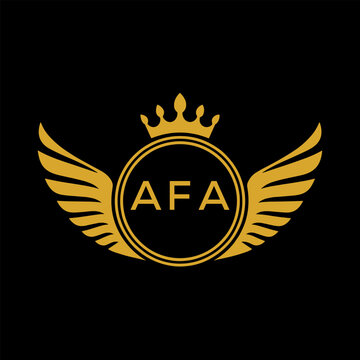 AFA Royal Golden Wing Logo with Crown and Initials - Premium Brand Identity Design on Black Background. AFA Letter Logo.
