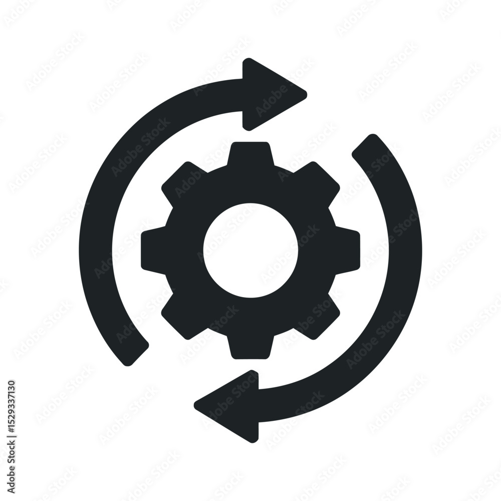 Poster gear with circular arrows symbolizing process workflow automation or continuous improvement in black