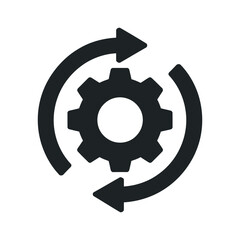 Gear with Circular Arrows Symbolizing Process Workflow Automation or Continuous Improvement in Black and White Illustration