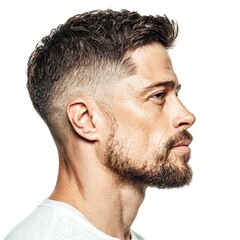 Man with fade haircut and beard style showcasing male grooming trends and stylish men's hairstyles