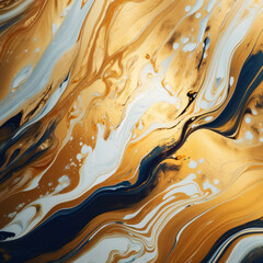 Abstract Gold and Navy Marble Pattern with Flowing Liquid Design