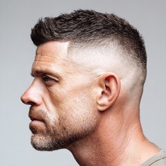 Men's haircut trends: modern fade haircut style for men with short hair and beard grooming inspiration