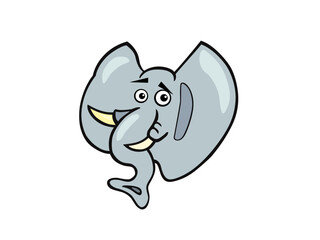 Cute Cartoon Elephant Head with Big Ears and Trunk