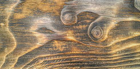 Burnt wooden surface texture as background
