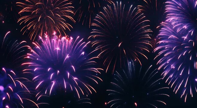 Happy diwali celebration firework bursting crackers Colorful fireworks display night background New Year Firework 4th July Fireworks display on dark sky holiday twilight background 2025 4K