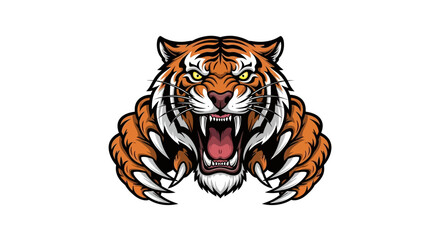 Cartoon Tiger Roaring with Claws Out, Front View