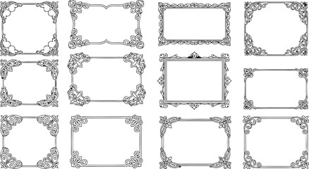 Elegant vintage frame designs in black and white for decorative border elements and design projects