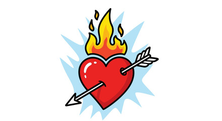 Flaming Heart Pierced by Arrow: Passionate Love Design