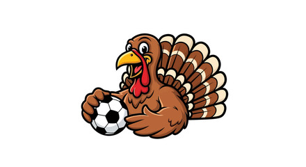 Cartoon Turkey Mascot Holding Soccer Ball