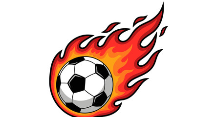 Flaming Soccer Ball Graphic with Red, Orange, and Yellow Flames