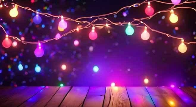 Beautiful christmas lights flashing christmas string lights wire frame colorful light bulbs change light show new year lights dark background Holiday Party event and celebrations Invitation 4K