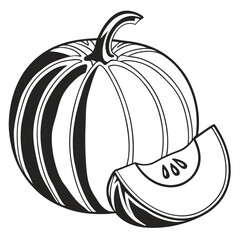 Monochrome melon with slice displaying seeds provides simple contrast fruit contour lines