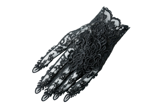 Elegant black lace glove on transparent background with intricate floral patterns - Powered by Adobe