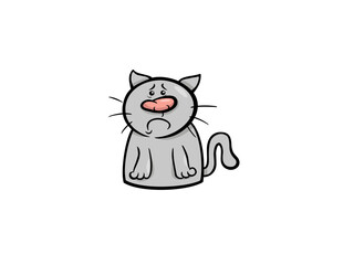 A Sad Grey Cat Sitting All Alone Looking Unhappy And Disappointed