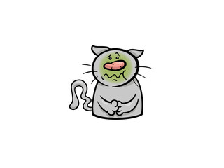 Cartoon Cat Feeling Very Sick and Nauseous Illustration