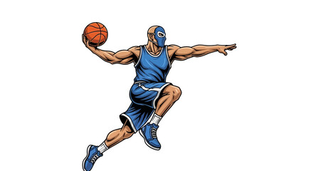 Muscular Basketball Player in Blue Uniform About to Dunk the Ball © Basecamp