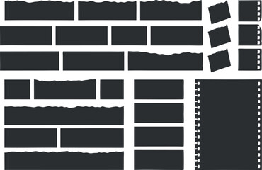 Black paper elements including torn edges notebooks and rectangular shapes