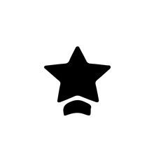 A simple black star icon with a small curved base on a plain white background in a minimalist style art