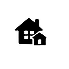 Fototapeta premium A simple black and white icon depicting two houses of different sizes with windows and a chimney design