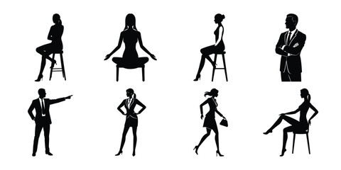 Vector silhouettes of women on a White background 