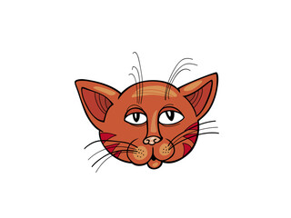 Cartoon Face of a Curious Orange Tabby Cat Looking Directly Forward