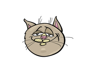 Humorous Cartoon Cat Face With Expressive Sleepy Eyes and Whiskers