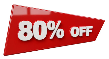Red 80 percent off sale sign isolated on transparent background